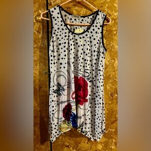 Polka Dot Sleeveless Top with Floral Design